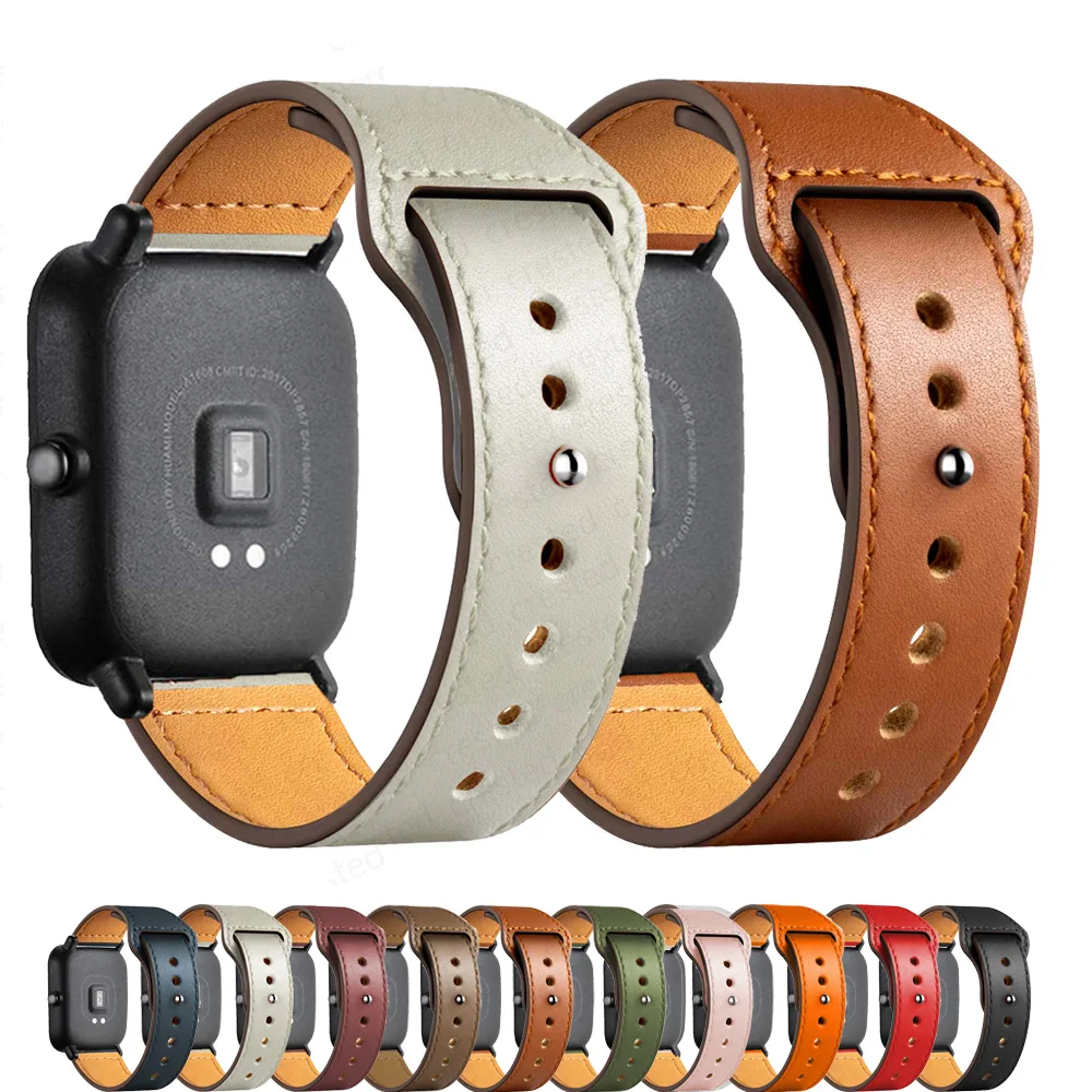 20mm/22mm band For Amazfit GTS/2/2e/3/4/GTS2 Mini/GTR 4/47mm/GTR2/3/Pro/stratos 3 leather Bracelet Amazfit bip/pace Watch strap