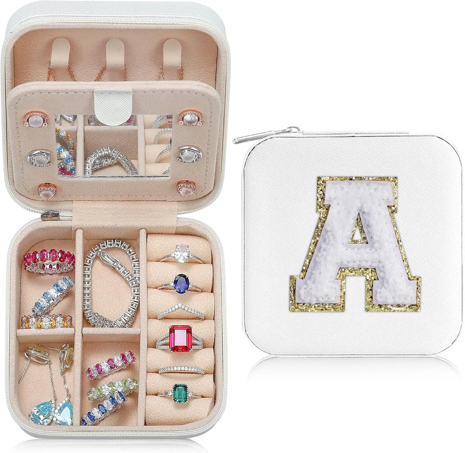 

Gifts for Girls - Gifts for Teens Kids Daughter Sister, 3 4 5 6 7 8 9 10 11 12 13 14 Year Old Girl Gift, Birthday Gift for Women Travel Jewelry Case Small Jewelry Box | Letter A, White