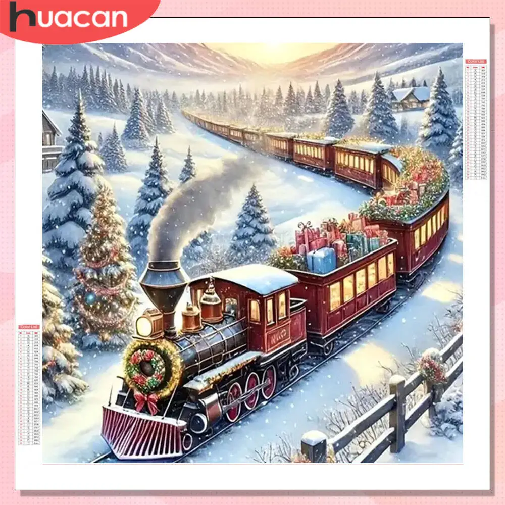 HUACAN 5D Diamant Malerei Zug Landschaft Voll Platz Runde Bohrer Wand Dekor Mosaik Weihnachten Strass