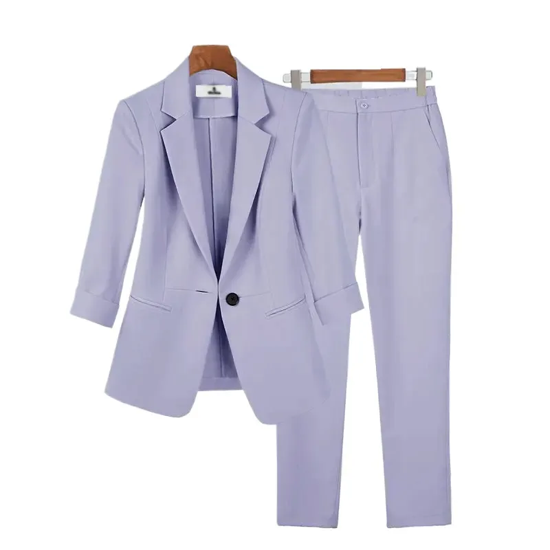 Ensemble assressentideux pièces pour femmes, veste et pantalon décontractés, blazer mince, tenue professionnelle élégante, mode coréenne, été, nouveau, 2024