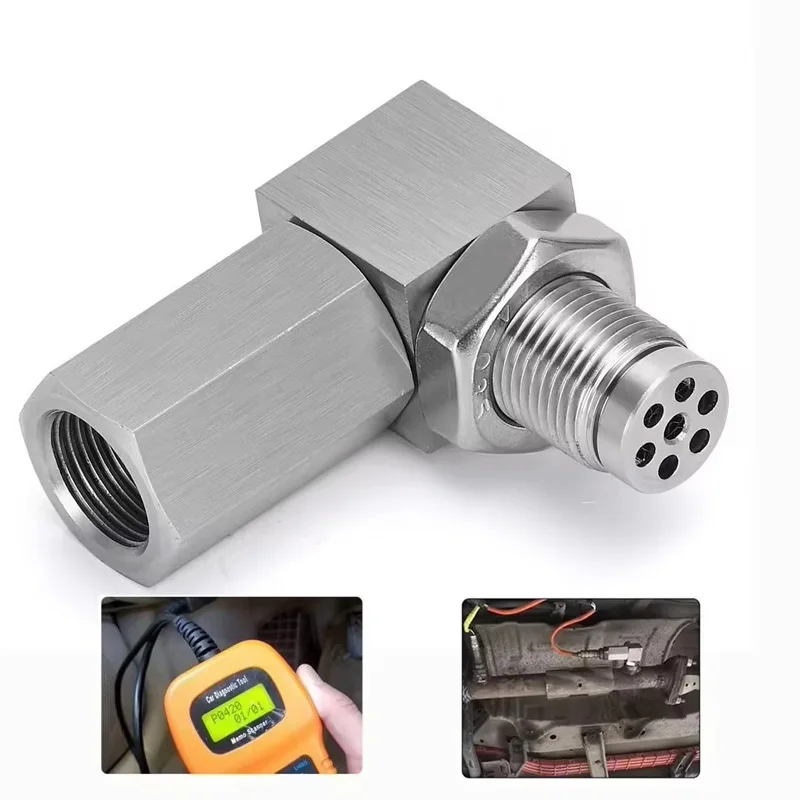 Universal Car Exhaust Catalyst Rear Oxygen Sensor Spacer 90 Degree Mini Catalyst Lambda O2 Adapter CEL Fix, M18*1.5