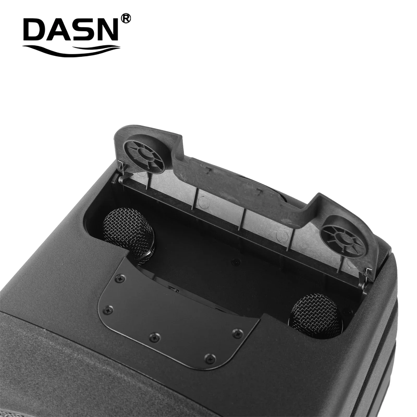 DASN DNC12DDM 12インチ 800W DSPプロフェッショナルアクティブプラスチックポータブルバッテリーPAスピーカー（ワイヤレスマイク、ホイール、タイロッド付き）