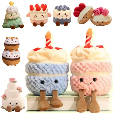 Cartoon Cute INS Cake Plush Doll High Quality Fruit Colorful Birthday Cake Wedding Cake Cookie Dessert Stuffed Toy Home Decor