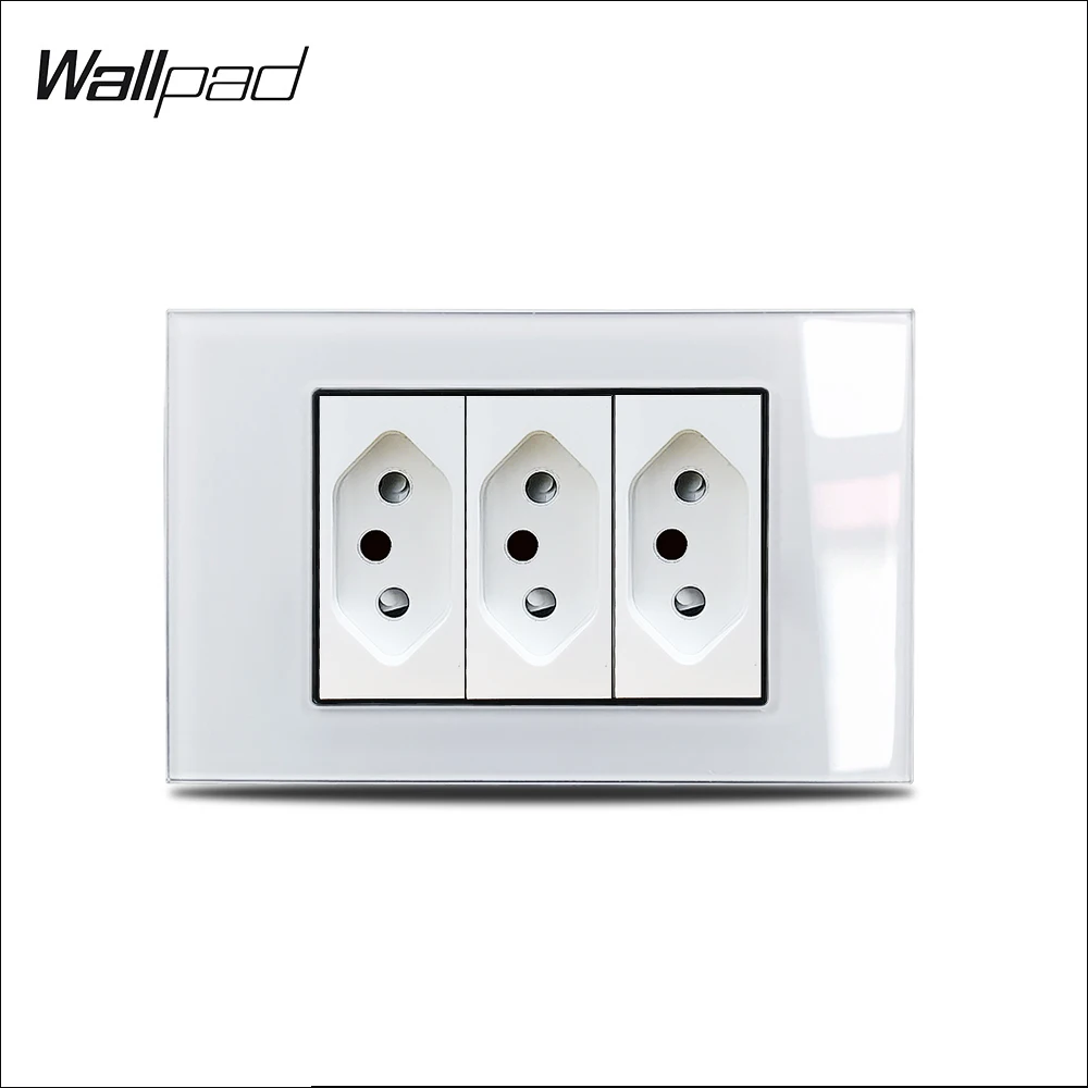 

3 Brazil Socket 118*75mm Wallpad L3 White Glass Panel AC 110V Triple Brazilian Plugs 3 Pins Hole 10A Power Wall Outlet