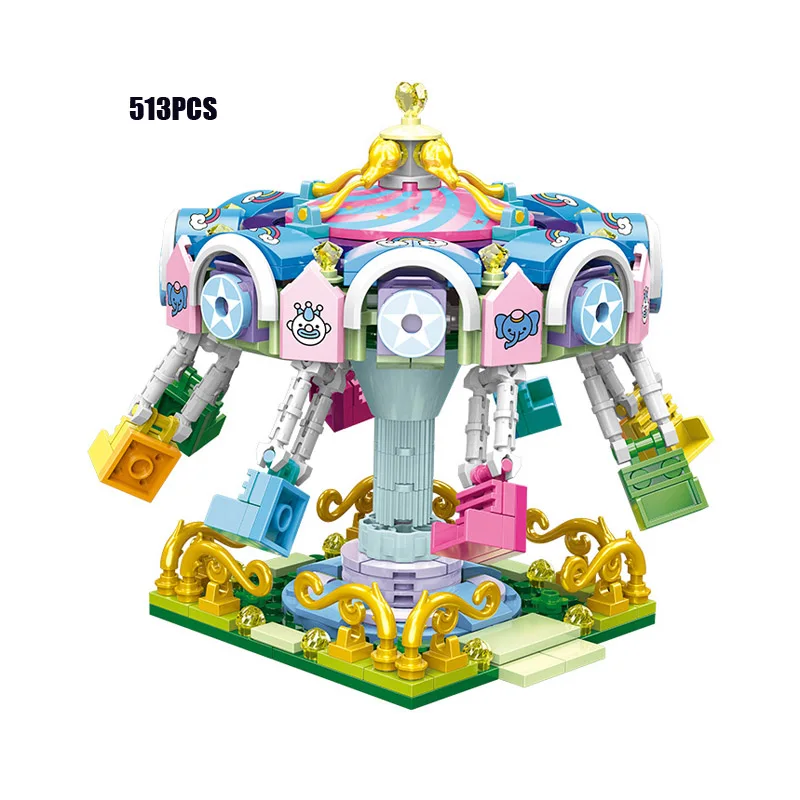 Creative Amusement Park Rides Mini Sightseeing Train Ferris Wheel Moc Building Block Merry-go-round Pirate Ship Brick Toy Gifts
