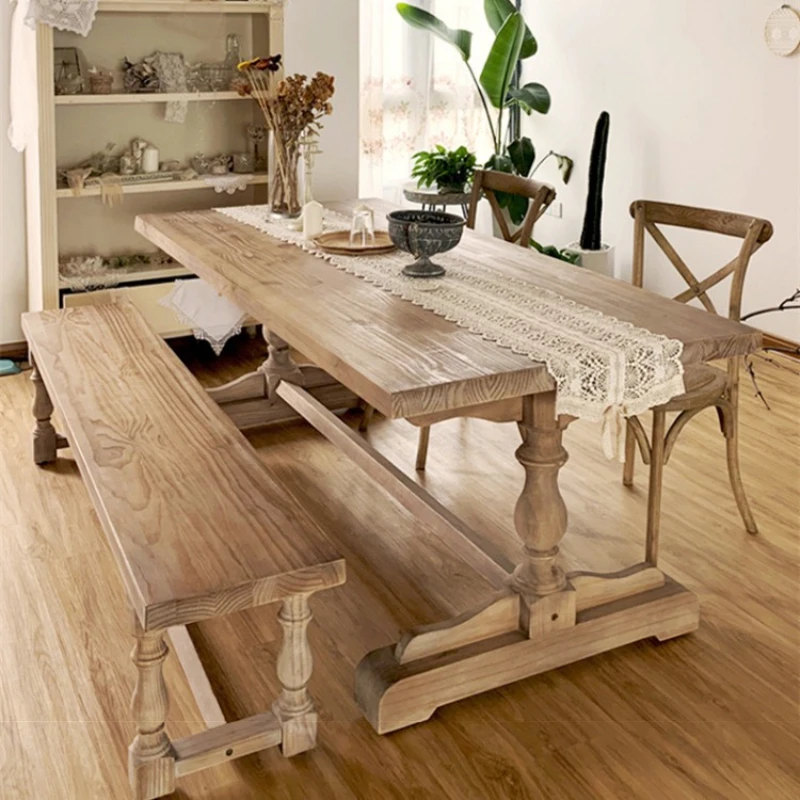 

French old dining table American retro solid wood conference table long table Internet celebrity Nordic cafe restaurant