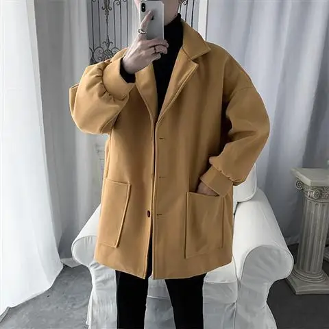 Spring 2025 New Loose Casual Woolen Trench Coat for Men Hong Kong Style Trend Medium to Long Woolen Coat for Men and Women