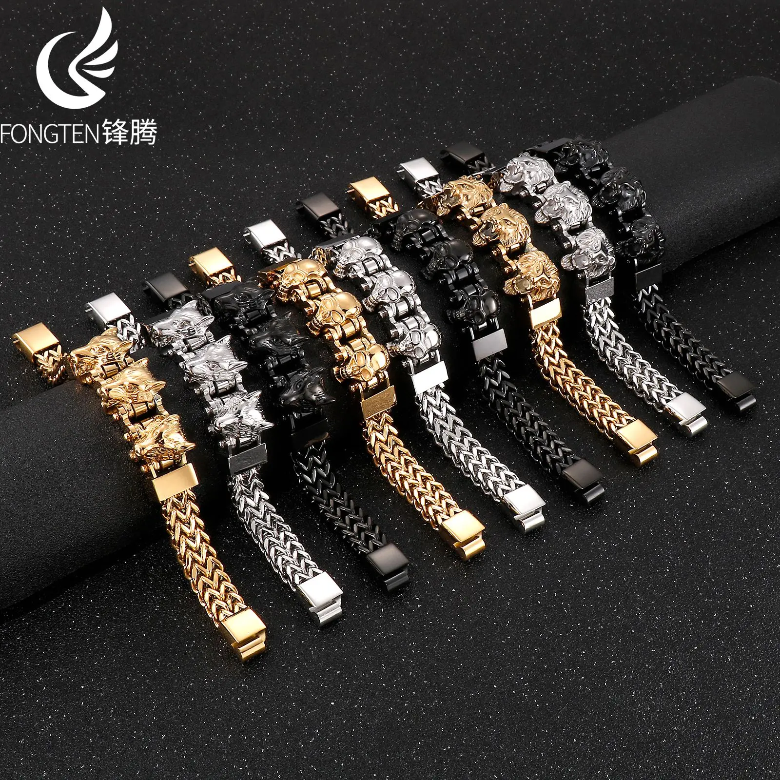 Fongten Mythical Animal Head Stainless Steel Bracelet For Men Mysteriou Story Trend Weaving Chain Unique Elegant  Modern Jewelry