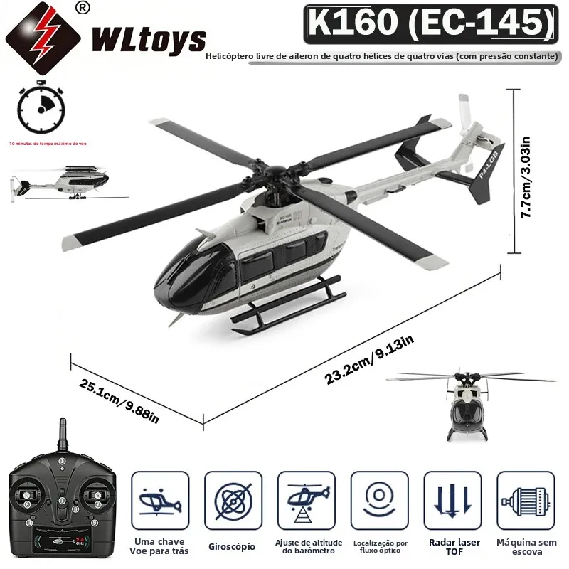 Helicóptero RC WLtoys 4CH K160 Airbus EC-145 com 4 Canais, Giroscópio de 6 Eixos, Manutenção de Altitude, Brinquedo para Iniciantes e Adultos, Uso Interno e Externo