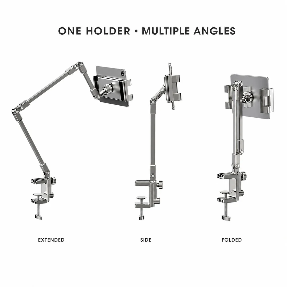 Adjustable Bed Phone Holder Stand for 4.7-12.9 Inch Phone Tablet, Foldable Metal Arm Desk Clamp, 360° Viewing view 6
