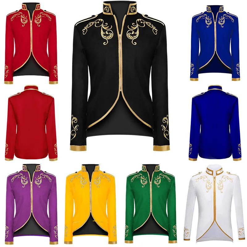 

New Men's Medieval Court Style Costume Embroidered Suit Jacket Performance Outfits for Halloween Cosplay and Themed Events