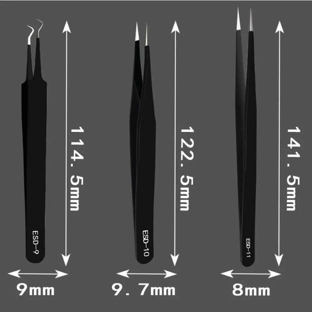 12 Pieces Set Non-Magnetic Material Precision Tweezers Set Corrosion-Resistant Body Stainless Steel Tweezers Kit