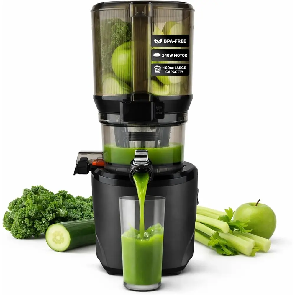 

AUTO10 Cold PrJuicer hine – Sel-eeding or Hands-ree Use – Easy to Clean, Quiet 240W Motor, 100 oz Large Masticating Juicer – Des