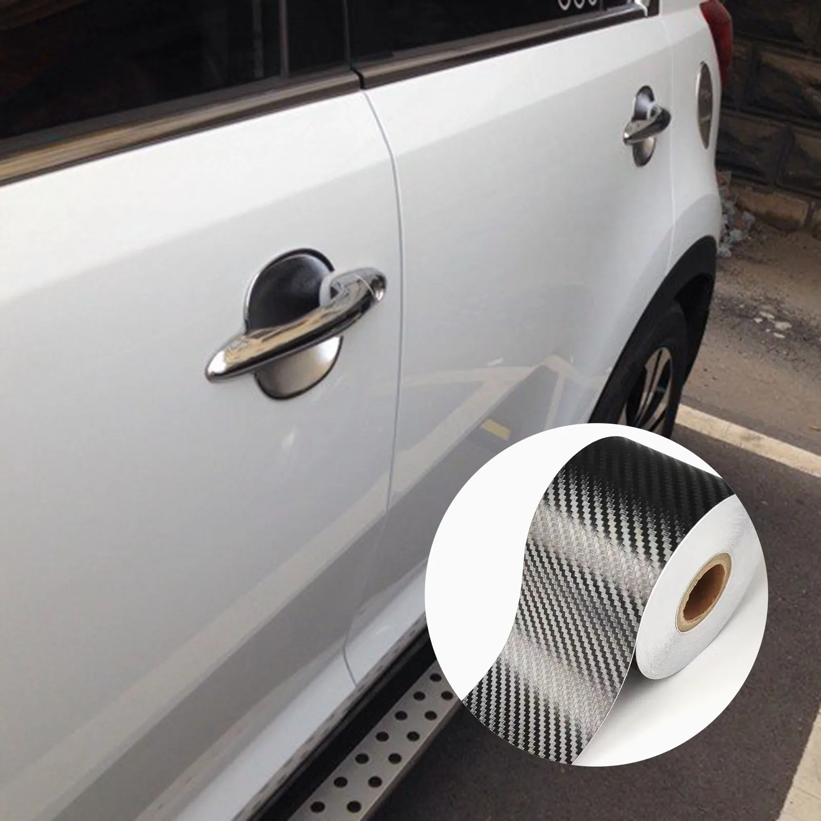 شريط زخرفي من ألياف الكربون للسيارة، واقي عتبة السيارة متين مضاد للخدش مناسب للألواح الجانبية للباب الداخلي