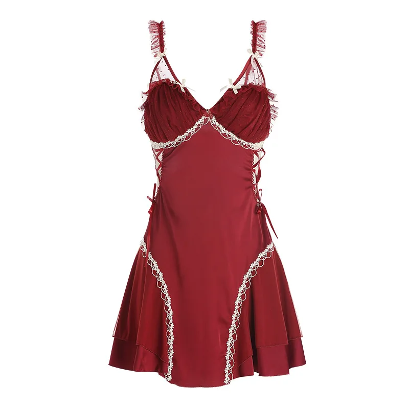 Sexy Satin Deep V Lingerie Set Push Up Bust Padded Robe Nightgown Loungewear Sleepwear Women's Sultry Homewear Outfit