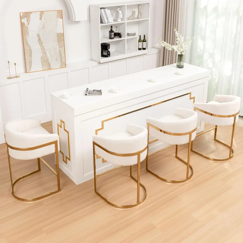 

Counter Height Bar Stools Set of 4, Modern 27" H Barrel Counter Stools with Shell Back, Gold Velvet Bar Stools for Kitchen Islan
