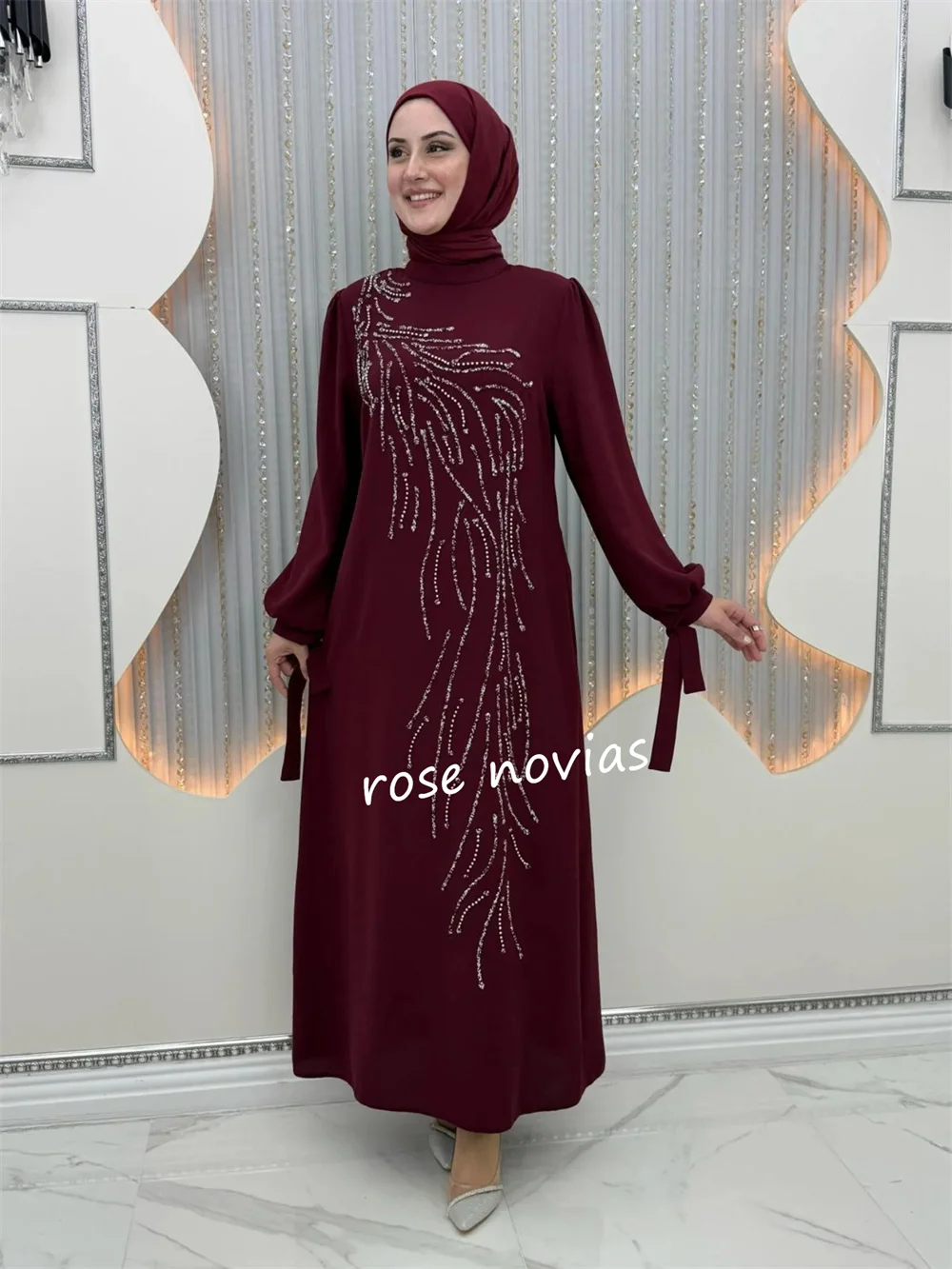 Customized Jersey Sequined High Collar A-line Midi Dresses Bespoke Occasion Classic Retro Sizes Available Evening فساتين الحفلات