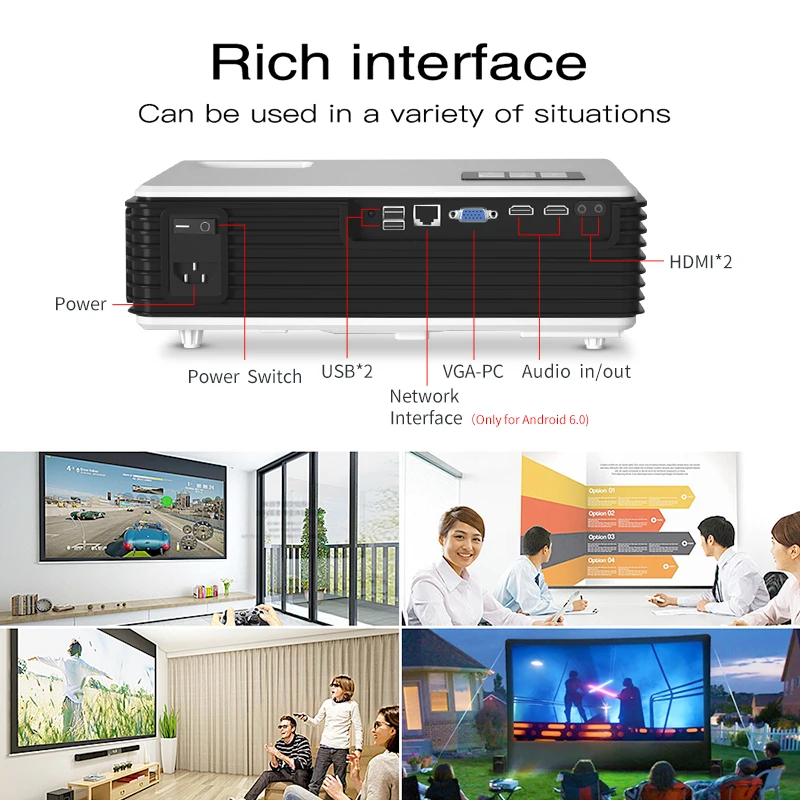 Factory price Mini projector Q8 6000 lumens 1080P Home Theater outdoor Projector 4K mobile phone proyector