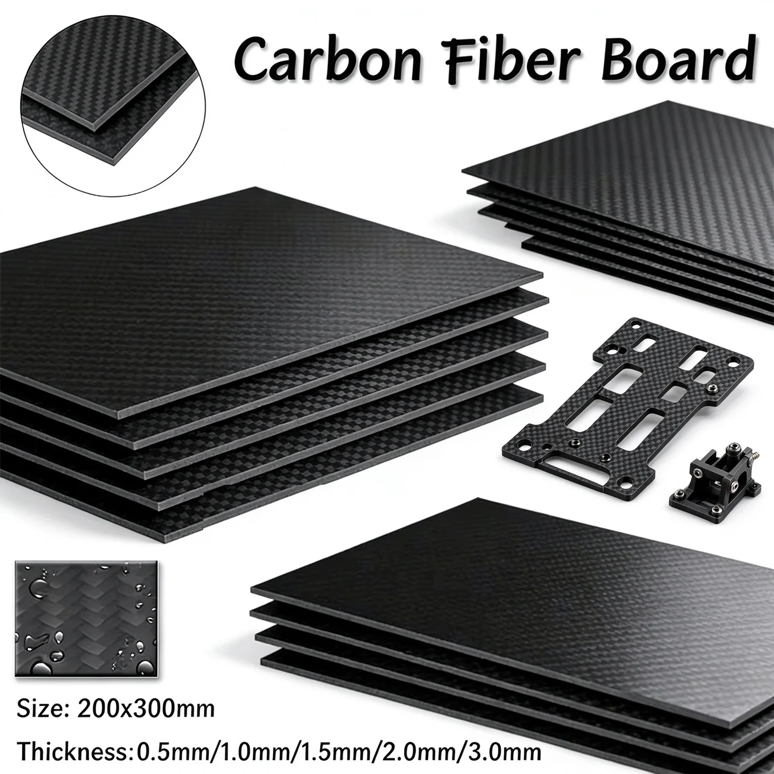 1pcs 200x300mm 3k Carbon Fiber Board, 0.5/1.0/1.5/2.0/3.0mm Thick 3K Composite Material Plate for Craft & Industrial Use