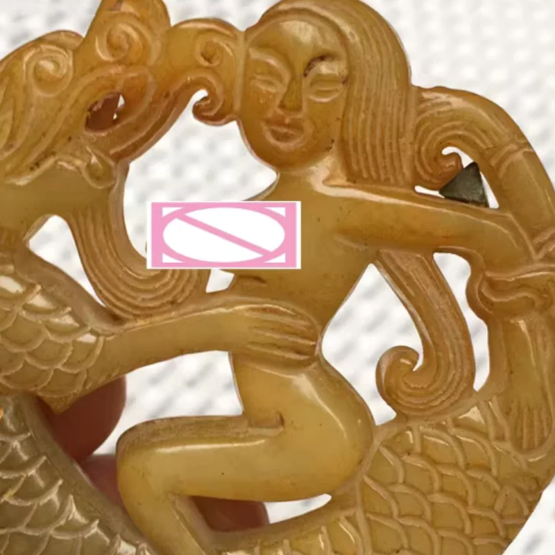 Ancient Xiuyu Old Jade Auspicious Dragon Beauty Statue Hand-Carved Jade Handle Piece Chinese Collectible Craft