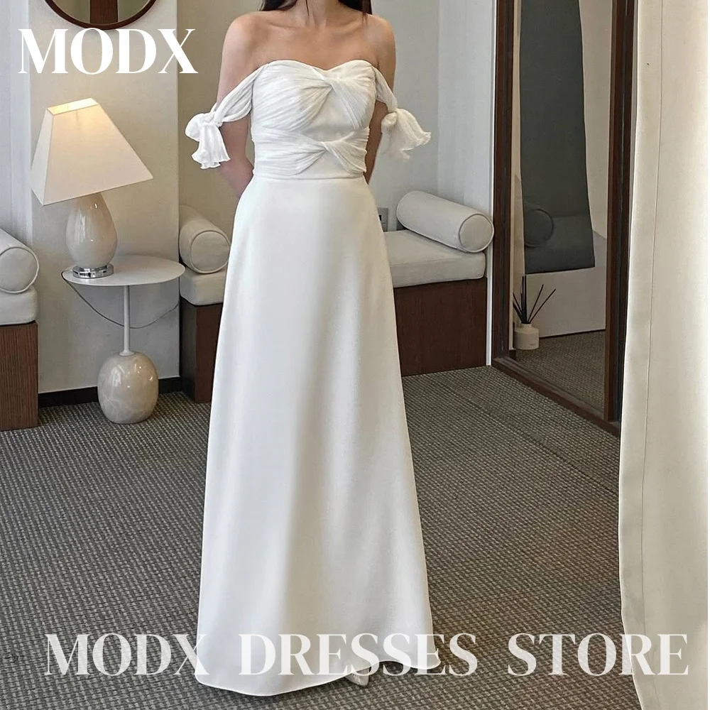 MODX Elegant Korea Sweetheart A-Line ชุดแต่งงานปิดไหล่โบว์จีบ เกาหลีถ่ายภาพที่กําหนดเองชุดเจ้าสาว
