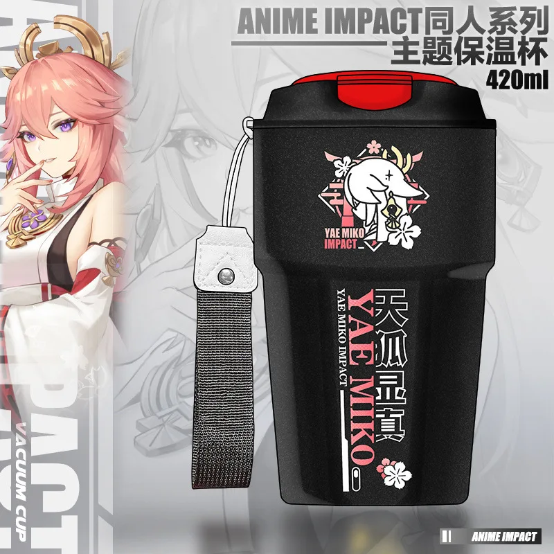 Imagem -03 - Anime Jogo Genshin Impacto Nahida hu Tao Paimon Yae Miko Tartaglia Copo de Vácuo de Aço Inoxidável Garrafa Térmica Anime 420ml