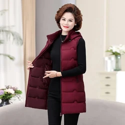 Vests Winter Jacket Women 2026 New Sleeveless Vests Hooded Padded Jacket Long Coats Korean Fashion Waistcoat Female