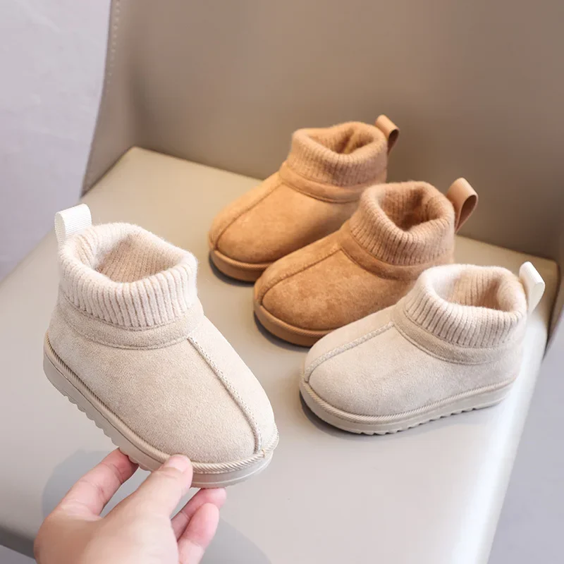 2026 New Fashion Children's Ankle Boots Soft Winter Causal Girls Cotton Shoes Solid Color Kids School Plush Boots Warm Shoes