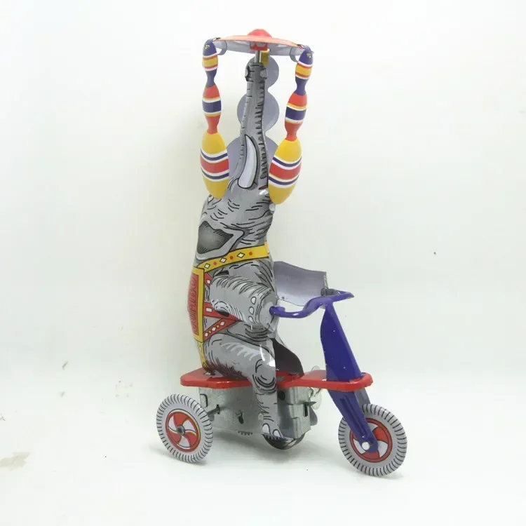 

[Funny] Adult Collection Retro Wind up toy Metal Tin circus acrobatics elephant on tricycle Mechanical Clockwork toy figure gift