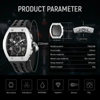 TSAR BOMBA Quartz Chronograph Watch Japanese Movement Bio Ceramic Bezel Sapphire Crystal Silicone Strap 5ATM Waterproof Date photo 6