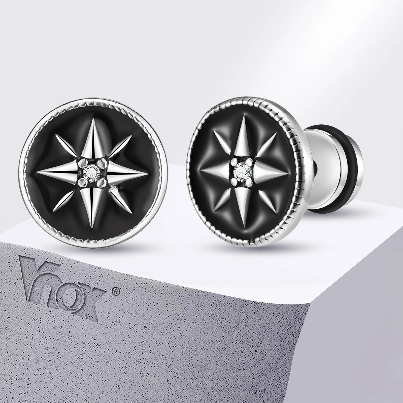 

Vnox Nautical Compass Star Stud Earrings for Men Boys, Black Enamel Coin Stud Earrings, Vintage Stainless Steel Piercing Jewelry