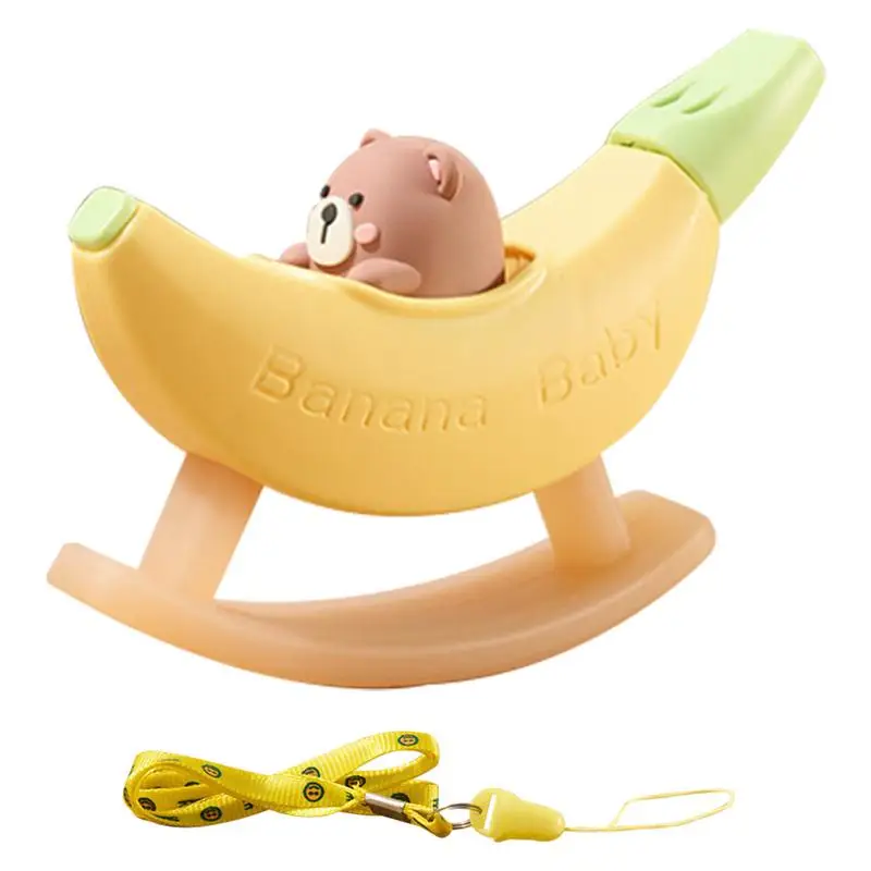 Fischietto per orsi di banana Giocattolo per strumenti per bambini Fischietti sportivi per addestramento dei cartoni animati Fischietto per giochi all'aperto in silicone con cordino Giocattoli musicali