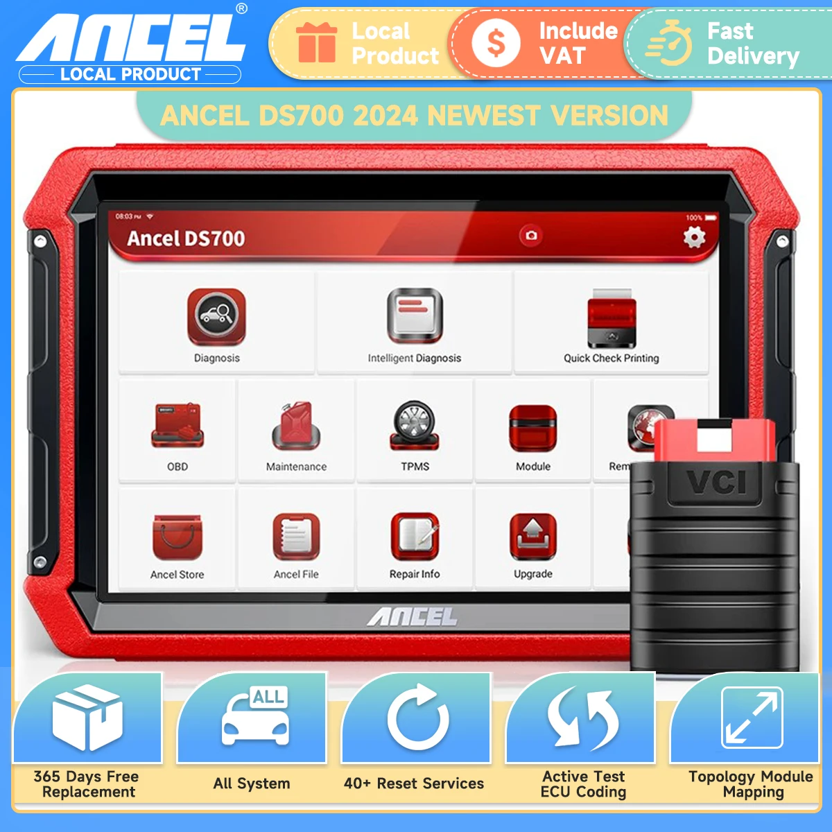 ANCEL DS700 OBD2 Diagnostic Tools Professional Full System Bi-Directional Control AF Adjust DPF Injector TPMS Automotive Scanner