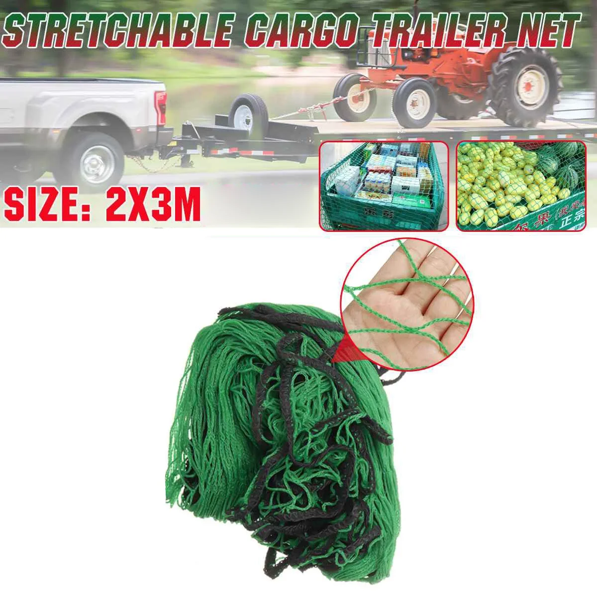 

A03Q-2X3meter Heavy Duty Stretchable Cargo Trailer Net Rear Cargo Trunk Storage Organizer Luggage Net Holder Auto Accessory