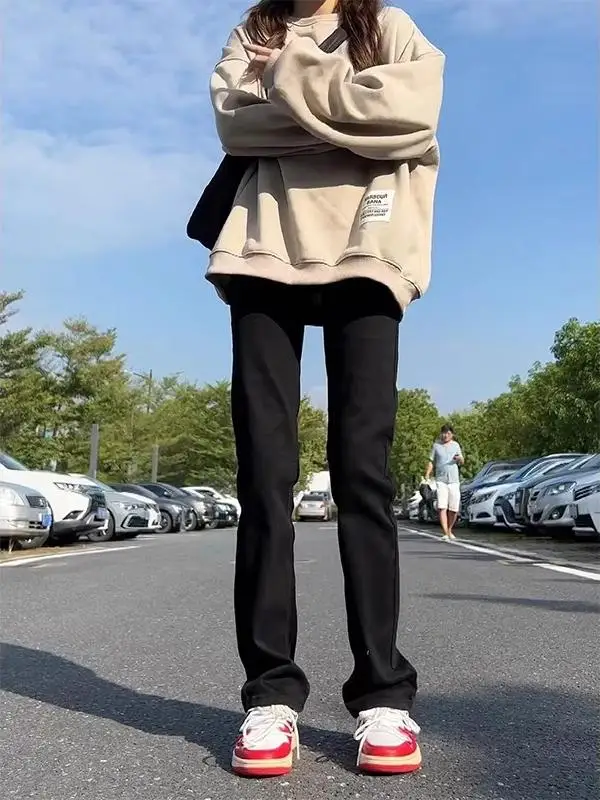 

American Vibe Men's Fleece Lined Straight Leg Jeans High Street Autumn Winter Elastic Black Denim Slimming Stretch Jeans