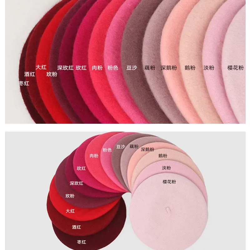 Pink Color Wool Beret Japanese Hat Retro Painter Hat Bud Hat Autum Winter Vintage Caps Keep Warm Cute Casual Hat Women Beret