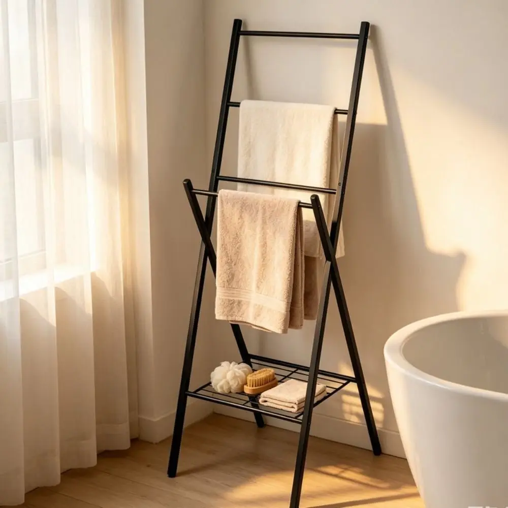Foldable Structure Foldable Towel Drying Rack Multi-rod Design Freestanding Frame Multi-purpose Storage Organizer Space Saving