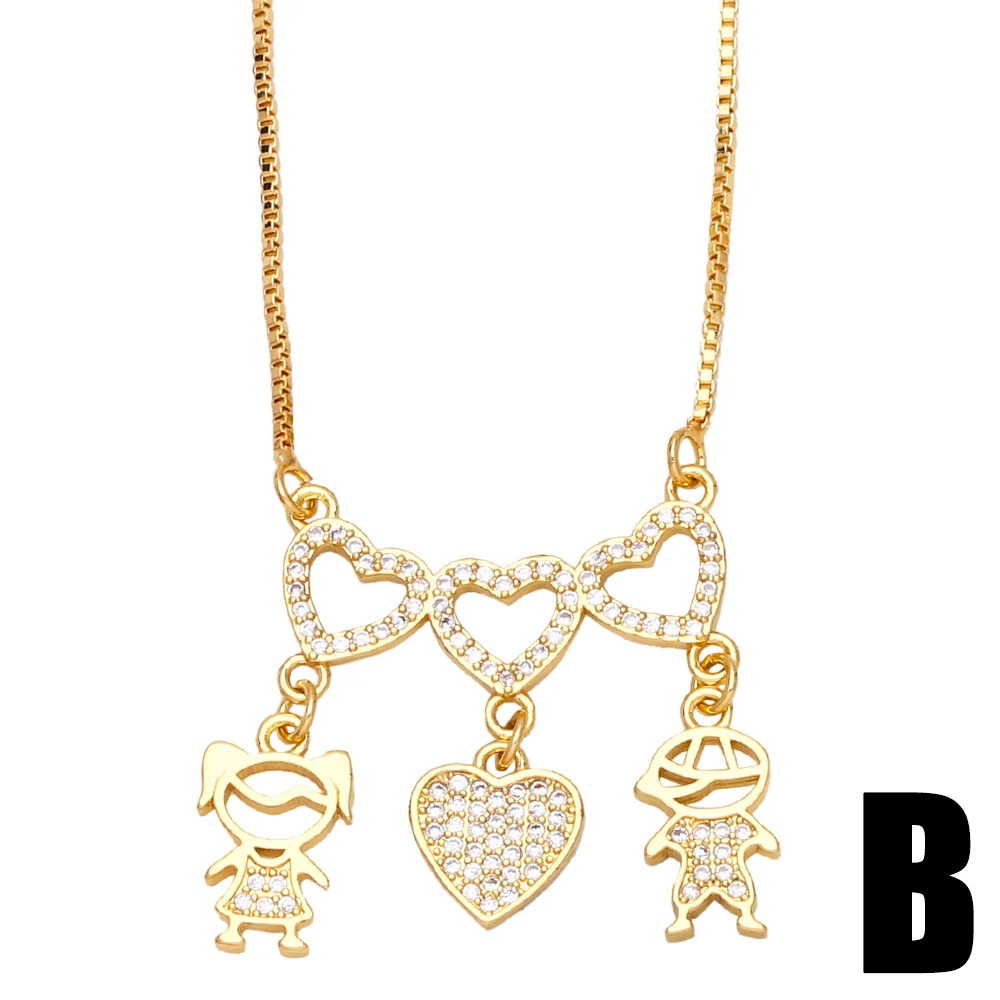 FLOLA Copper Zircon Boy and Girl Necklace Couple Jewelry Gold Plated Chain Love Heart Necklace Crystal Jewelry Gifts nkeb188