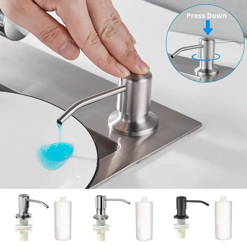 Kitchen Counter Soap Dispenser Stainless Steel Liquid Soap Dispenser 350Ml/500ml Bottle Dish Soap Dispenser 360 Degrees Rotation