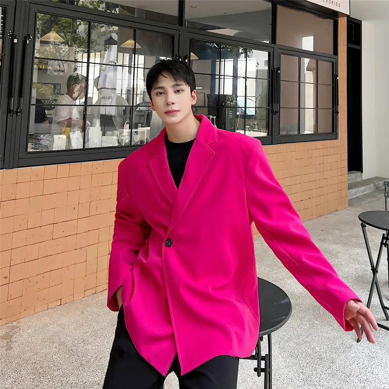 

Повседневный модный корейский мужской костюм в стиле винтаж, однотонный, яркий, трендовый, осенняя мужская одежда