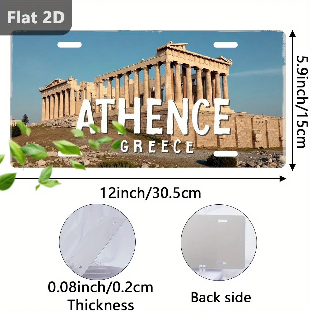 2D Flat, 1pc, Only for Decoration Decoration, Outdoor Signs & Wall Decor (30.48cm X 14.99cm), Athenian Ruins Greece, Retro Metal