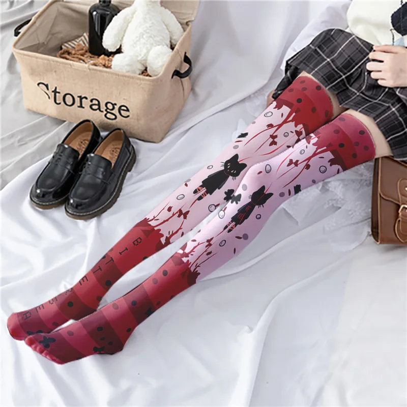 JK Girls Anime Printing Lolita Pantyhose 3D Cartoon Printing Stockings Printing Stockings Sweet Stockings JK Thigh High Socks