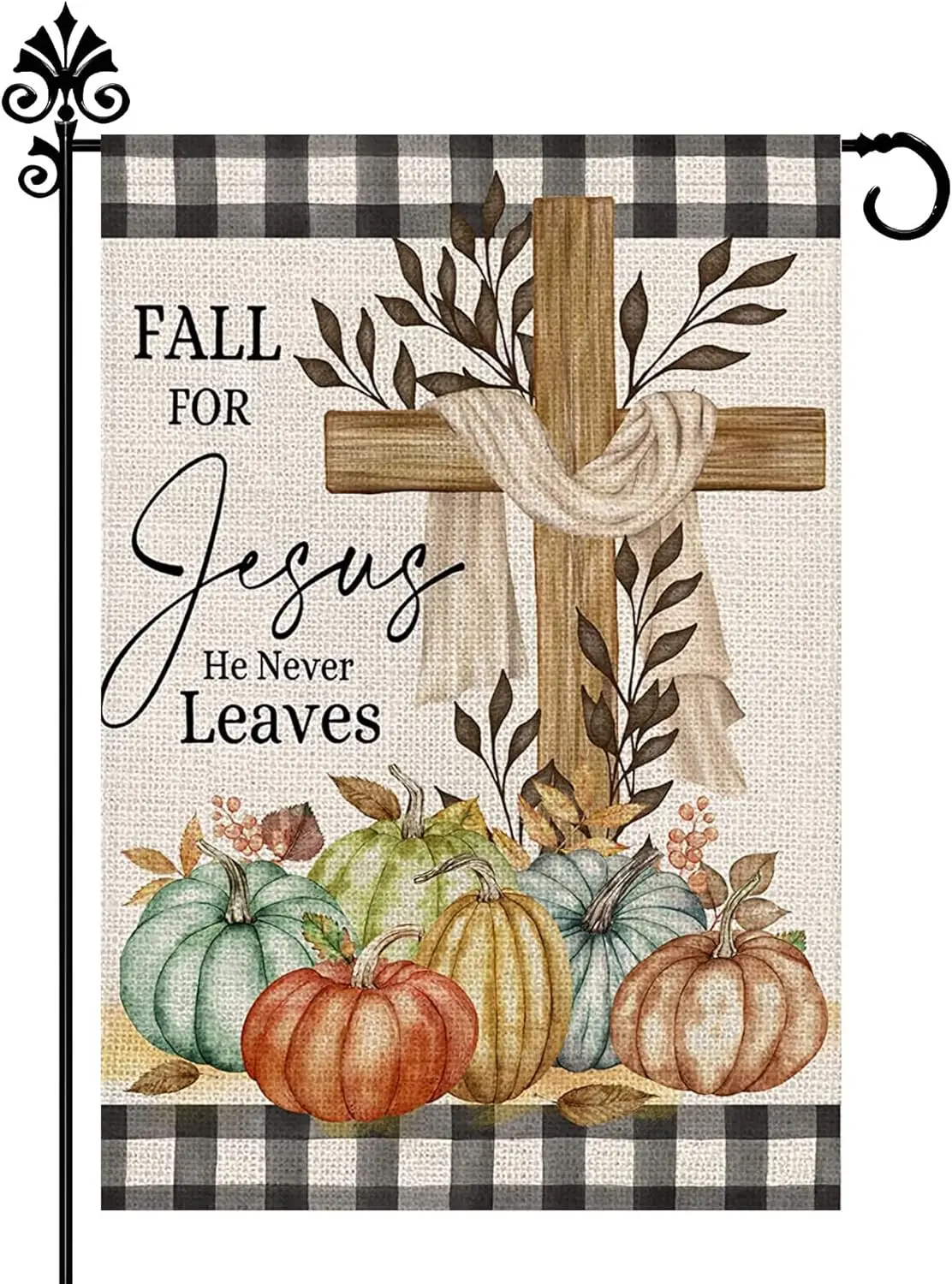 Autumn Jesus Cross Religious Pumpkin Decorative Garden Flag, 12 x 18 inch Striped Art Home Outdoor Yard Decorative Garden Flag -