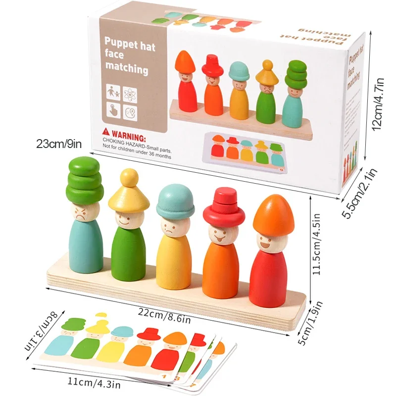 การเรียงลําดับสีของเล่น Montessoris ไม้ของเล่นการเรียนรู้ Fine Motor Skills หุ่นหมวก Face Match Creative ซ้อนของเล่นสําหรับเด็ก