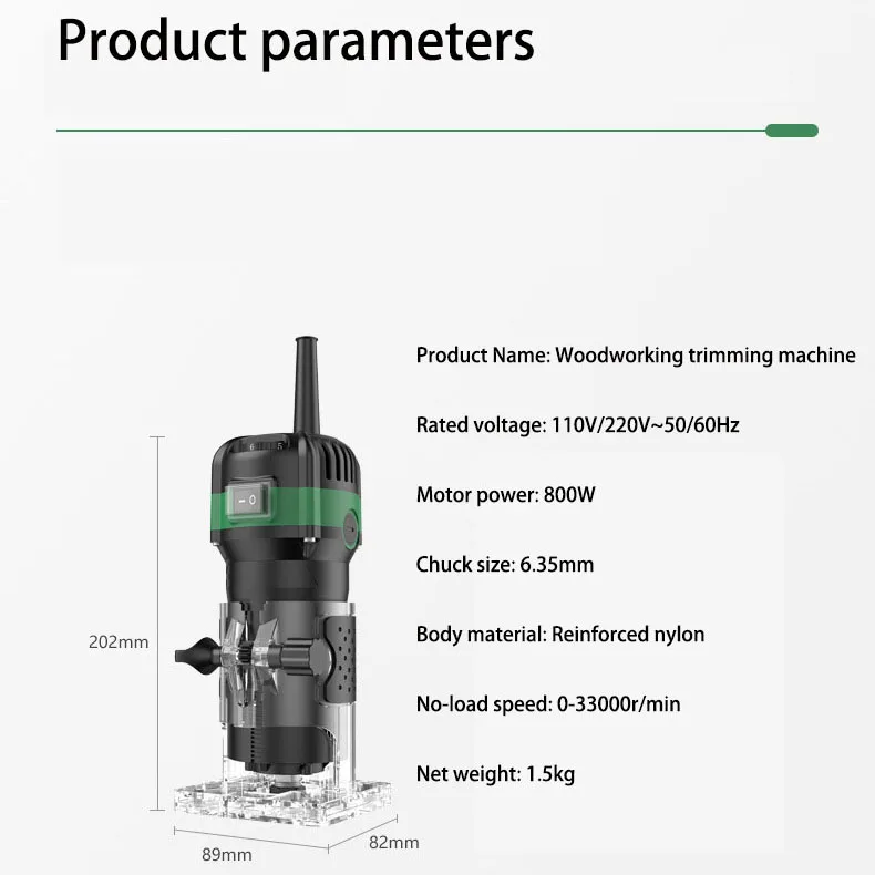 110V/220V 800W Power Woodwork Edge Trimmer 6-Speed Adjustable Woodworking Carving Machine 6.35mm Wood Tenoning Electric Router