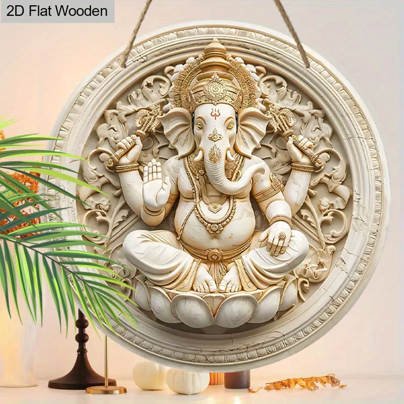 2D Flat Diwali Welcome Sign Wall Pediments - 1pc Round Wooden Decorative Plaque, Indian Design, Suitable for Homes, Rooms, Cafes