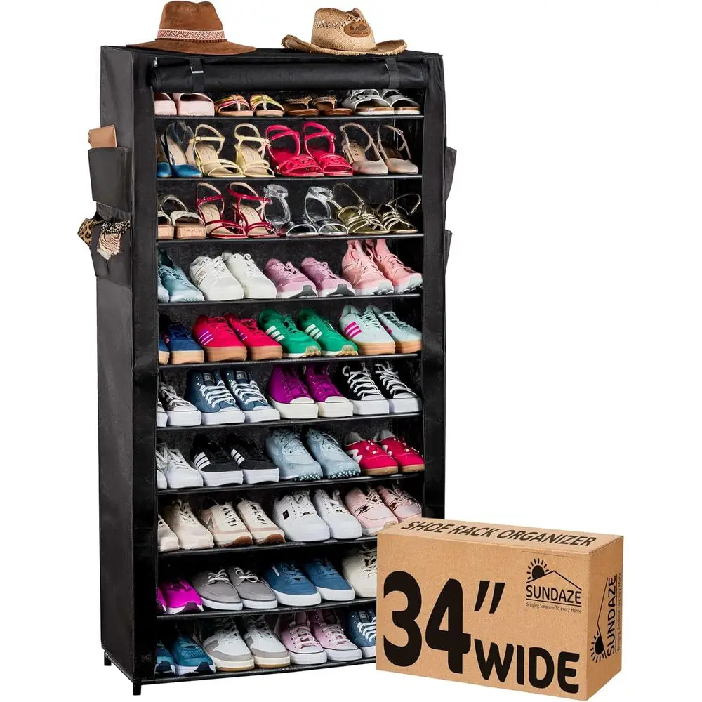 

Shoe Rack with Cover - 10 Tier Shoe Rack or ront Door Entrance, Sturdy Tall Shoe Organizer or Bedroom, Closet, Garage, Non Woven
