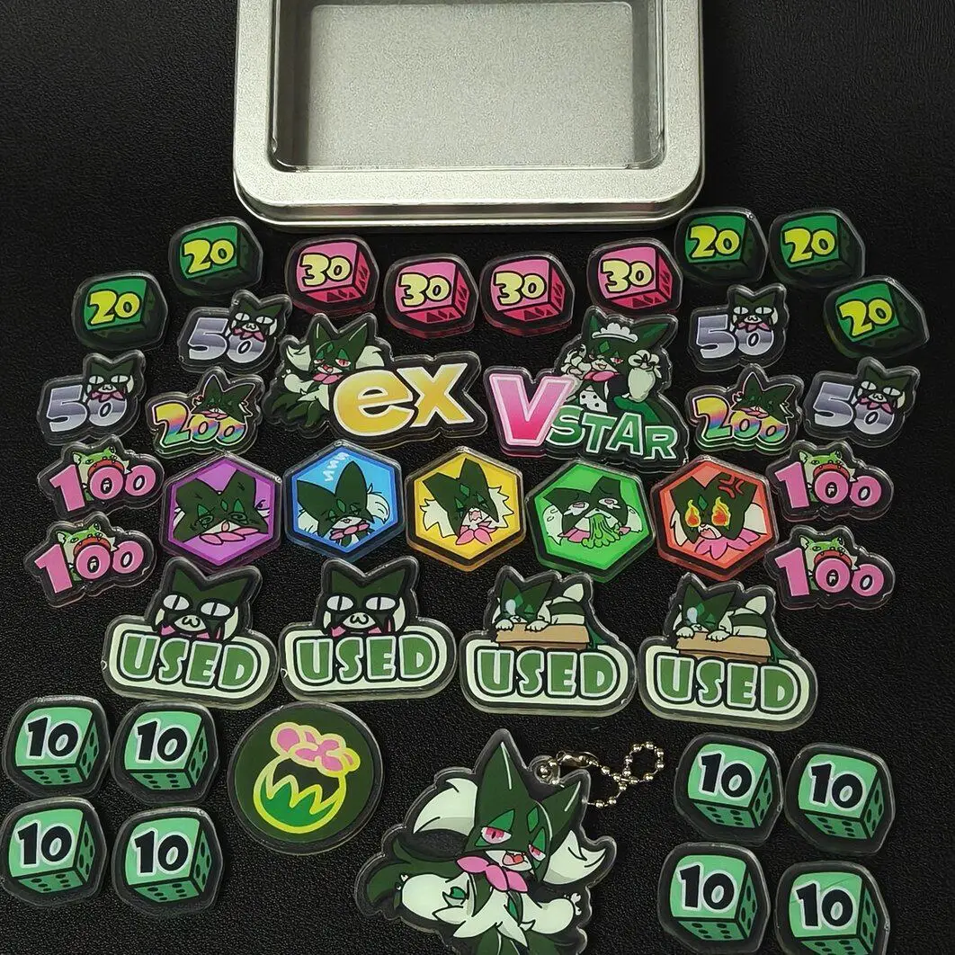 Custom Meowscarada Pokemon Token Set Acrylic Damage Counters Ex Vstar Markers Storage Case Keychain Tcg Game Accessories view 4