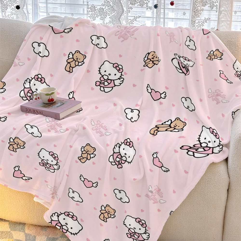 Cute Pink Flannel Blanket Hello Kitty Angel Bear Print Soft Fleece Throw Sofa Camping Car Baby Warm Quilt