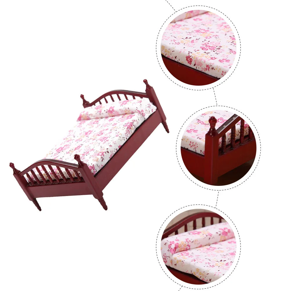 سرير مزدوج مصغر لديكور المنزل الصغير، حرفية عالية الجودة، حجم صغير يدوم طويلاً، خفيف الوزن، سهل التخزين بنفسك